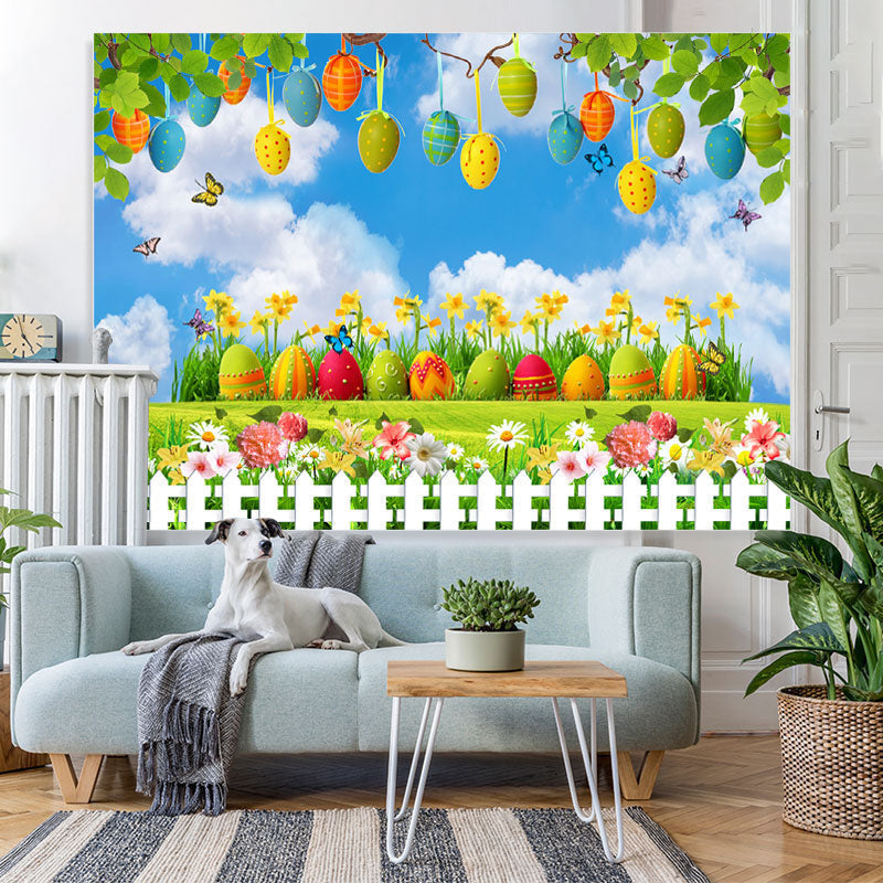 Lofaris Blue Sky And Butterfly With Garden Baby Shower Backdrop