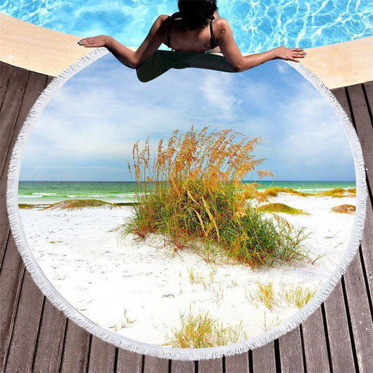Lofaris Blue Sky Sea White Sand Large Circle Beach Towel
