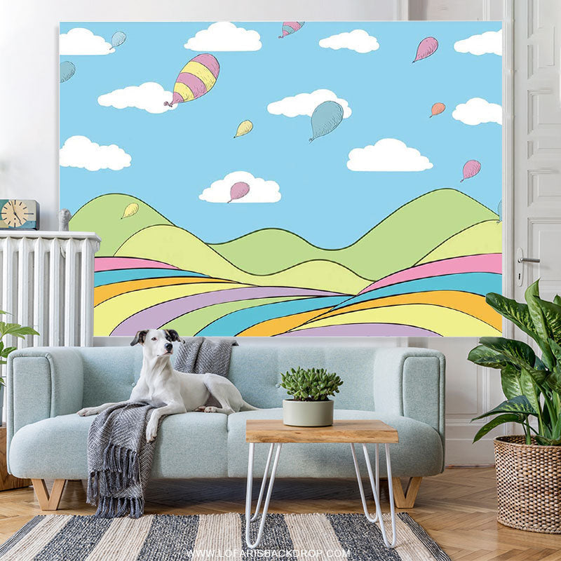 Lofaris Blue Sky White Clouds Balloons Birthday Party Backdrop