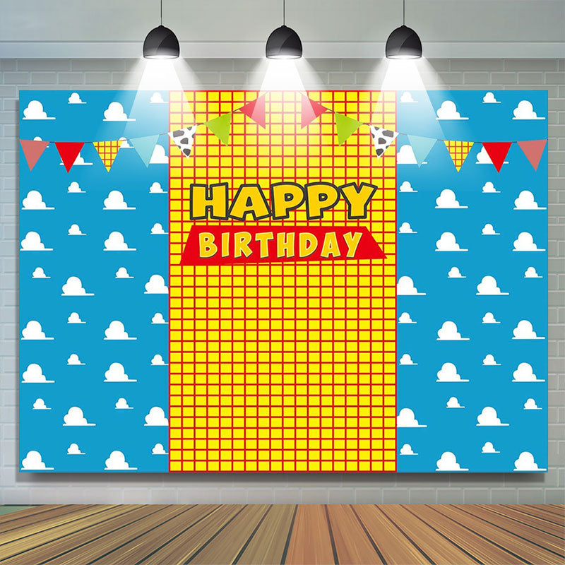 Lofaris Blue Sky White Clouds Cowboy Cartoon Birthday Backdrop