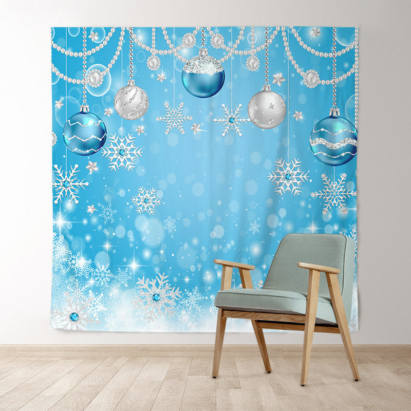 Lofaris Blue Snowflakes With Christmas Balls Holiday Backdrop