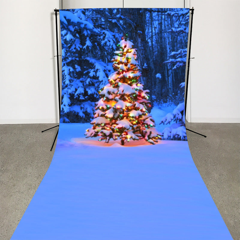 Lofaris Blue Snowy Christmas Tree Winter Photo Backdrop?