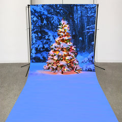 Lofaris Blue Snowy Christmas Tree Winter Photo Backdrop?