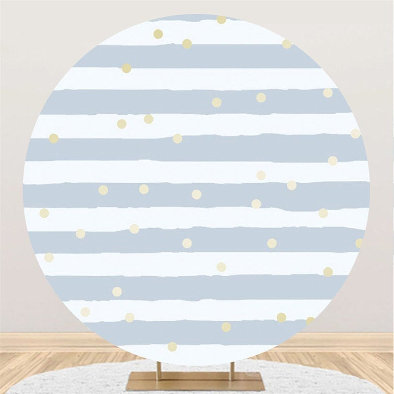 Lofaris Blue Stripes And Spot Round Happy Birthday Party Backdorp