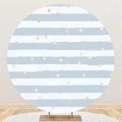 Lofaris Blue Stripes And Spot Round Happy Birthday Party Backdorp