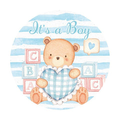 Lofaris Blue Teddy Hold Pillow Theme Round Baby Shower Backdrop