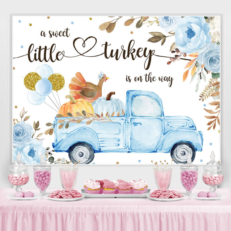 Lofaris Blue Truck and Floral Pumpkin Baby Shower Backdrop
