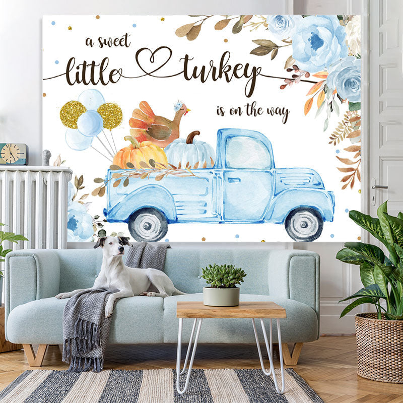 Lofaris Blue Truck and Floral Pumpkin Baby Shower Backdrop