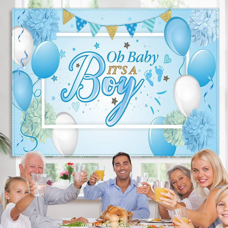 Lofaris Blue White Ballons Its A Boy Backdrop For Baby Shower