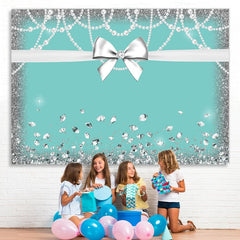 Lofaris Blue White Bowknot Glitter Diamond Birthday Backdrop