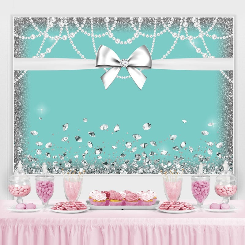 Lofaris Blue White Bowknot Glitter Diamond Birthday Backdrop