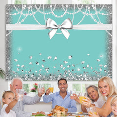 Lofaris Blue White Bowknot Glitter Diamond Birthday Backdrop