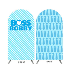 Lofaris Blue White Stripes Kids Birthday Double Sided Arch Backdrop
