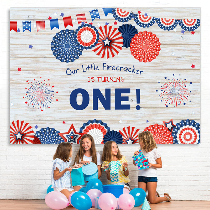 Lofaris Blue With Red Flag Wood Turnning One Birthday Backdrop
