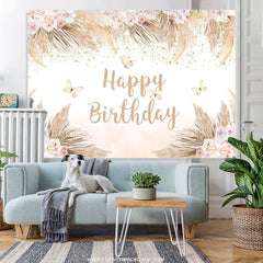 Lofaris Boho Theme Pink Floral Butterfly Birthday Backdrop