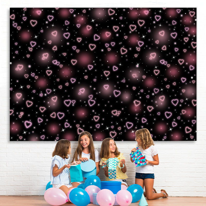 Lofaris Bokeh Pink Light Spot Heart Black Backdrop