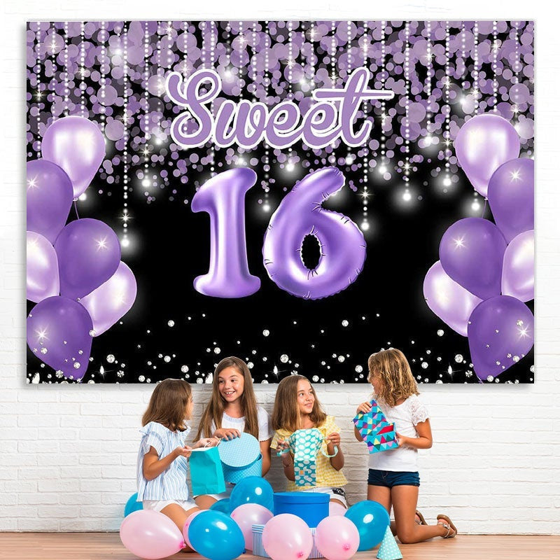 Lofaris Bokeh Purple balloon sweet 16th birthday photo backdrop