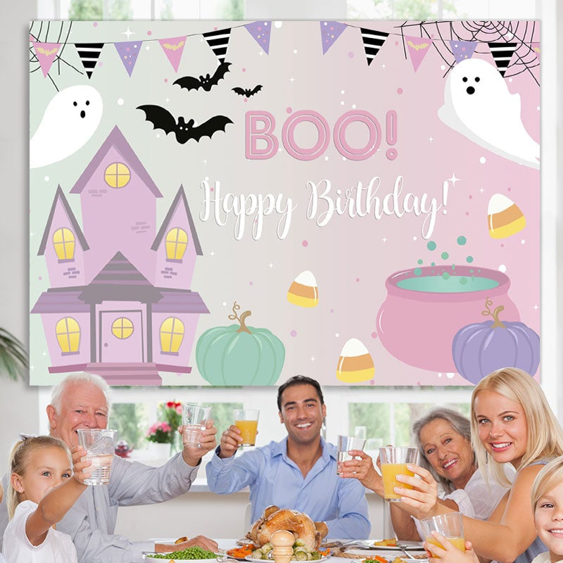 Lofaris Boo Pink Halloween Themed Birthday Party Backdrop