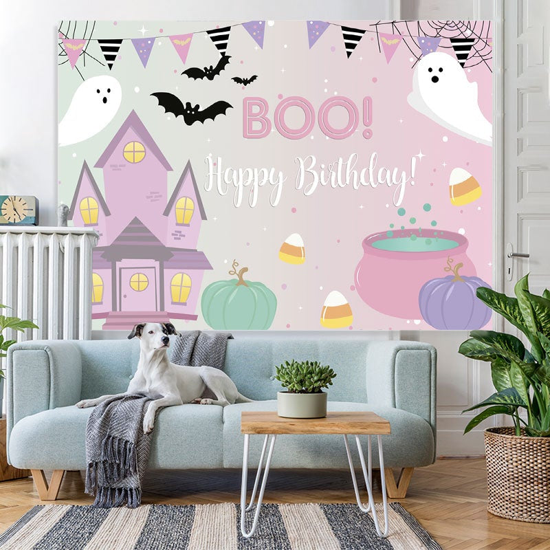 Lofaris Boo Pink Halloween Themed Birthday Party Backdrop