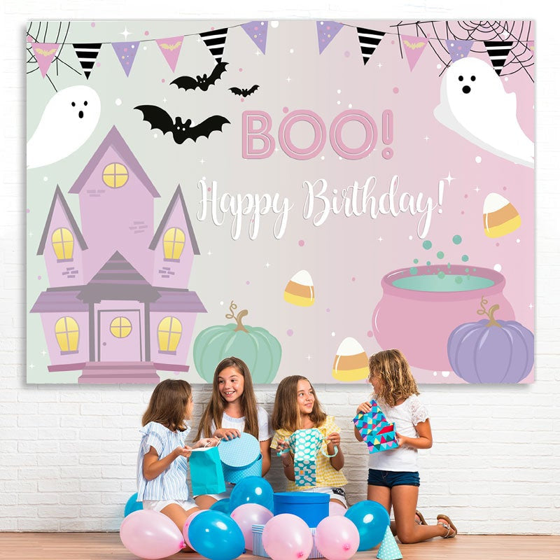 Lofaris Boo Pink Halloween Themed Birthday Party Backdrop