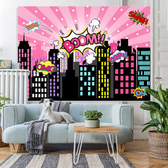 Lofaris Boom Pink City Happy Birthday Backdrop for Children