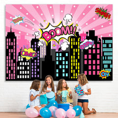 Lofaris Boom Pink City Happy Birthday Backdrop for Children
