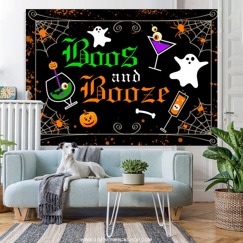 Lofaris Boos And Boozp Black Scary Happy Halloween Backdrop