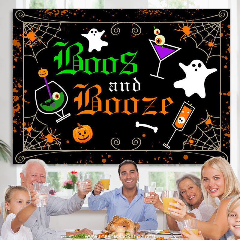 Lofaris Boos And Boozp Black Scary Happy Halloween Backdrop