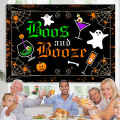 Lofaris Boos And Boozp Black Scary Happy Halloween Backdrop