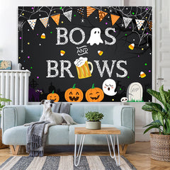 Lofaris Boos and Brows Pumpkin Cute Halloween Party Backdrop