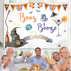 Lofaris Boos or Booze Witch Hat and Cocktail Halloween Backdrop