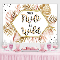 Lofaris Born Two Be Wild Pink Gold Leaves 2Nd Birthday Backdrop