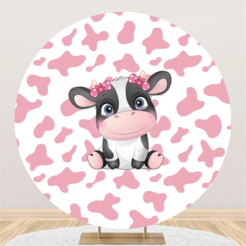 Lofaris Bow Pink Cow Happy Birthday Round Backdrop For Girl
