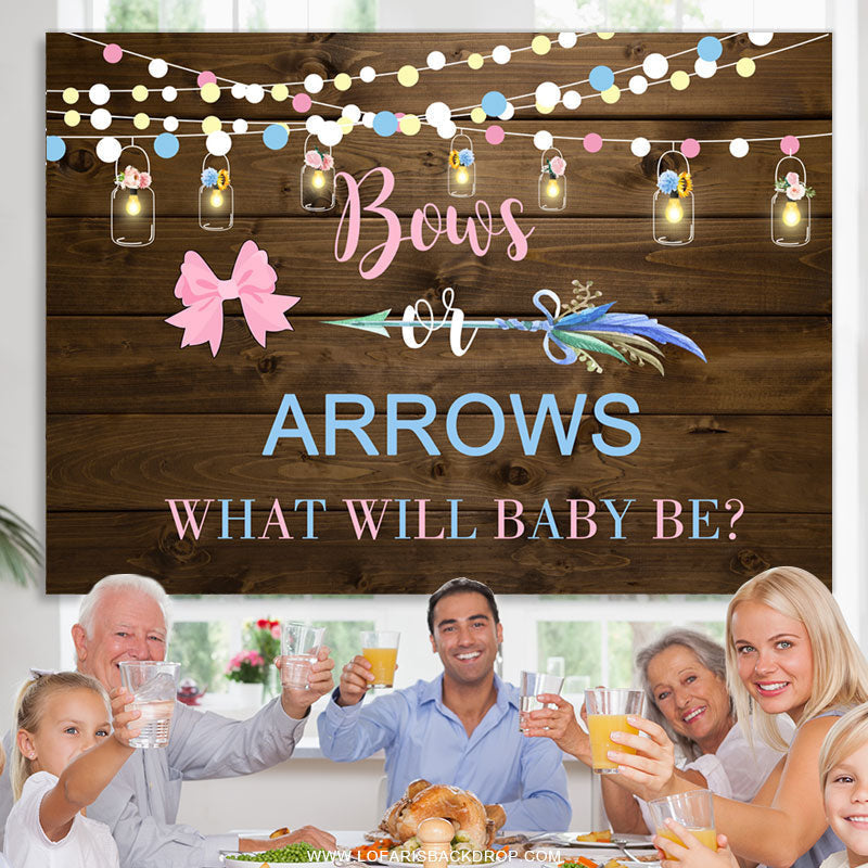 Lofaris Bows and Arrows Light Wooden Gender Baby Shower Backdrop