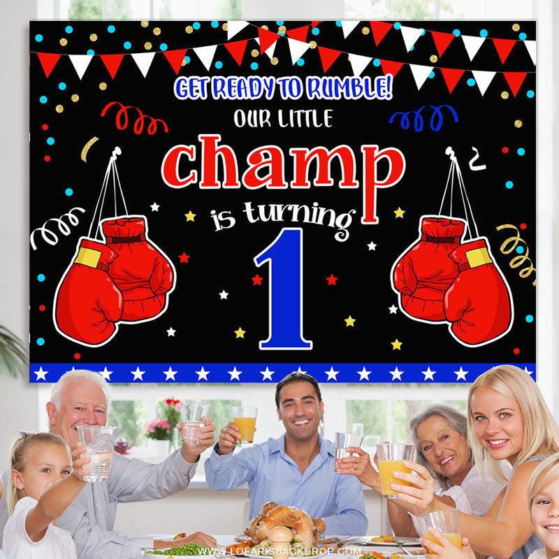 Lofaris Boxing Champion Confetti Happy 1st Birthday Backdrop