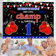 Lofaris Boxing Champion Confetti Happy 1st Birthday Backdrop