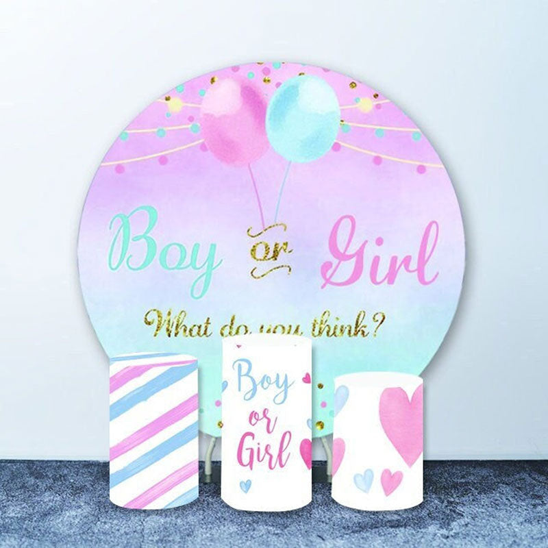 Boy or Girl Balloons Baby Shower Round Backdrop Kit - Backdrop with 3  Cylinder Covers / Diameter 5Ft/60inch/1.5M