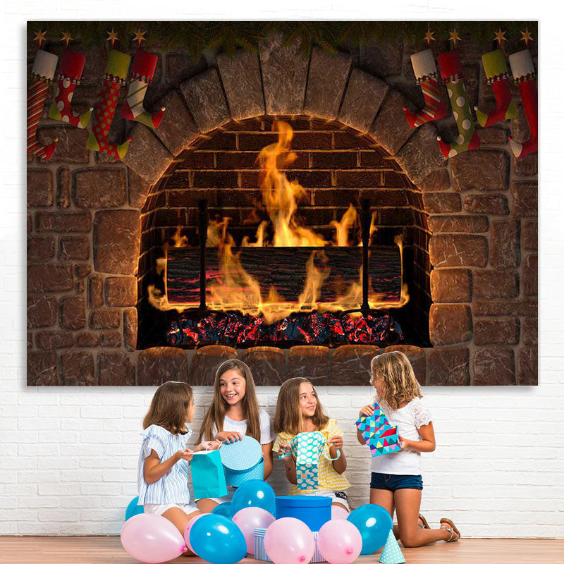 Lofaris Brick wall fire fireplace Christmas stock Backdrop
