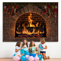 Lofaris Brick wall fire fireplace Christmas stock Backdrop