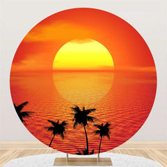 Lofaris Bright Sunset And CoConut Tree Round Birthday Backdrop