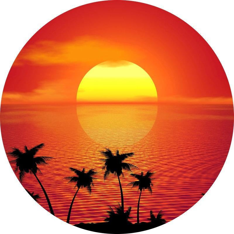 Lofaris Bright Sunset And CoConut Tree Round Birthday Backdrop