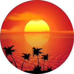 Lofaris Bright Sunset And CoConut Tree Round Birthday Backdrop