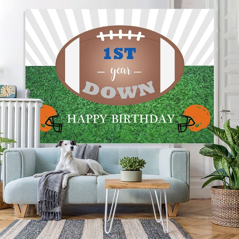 Lofaris Brown Ball And Grassland 1st Happy Birthday Backdrop