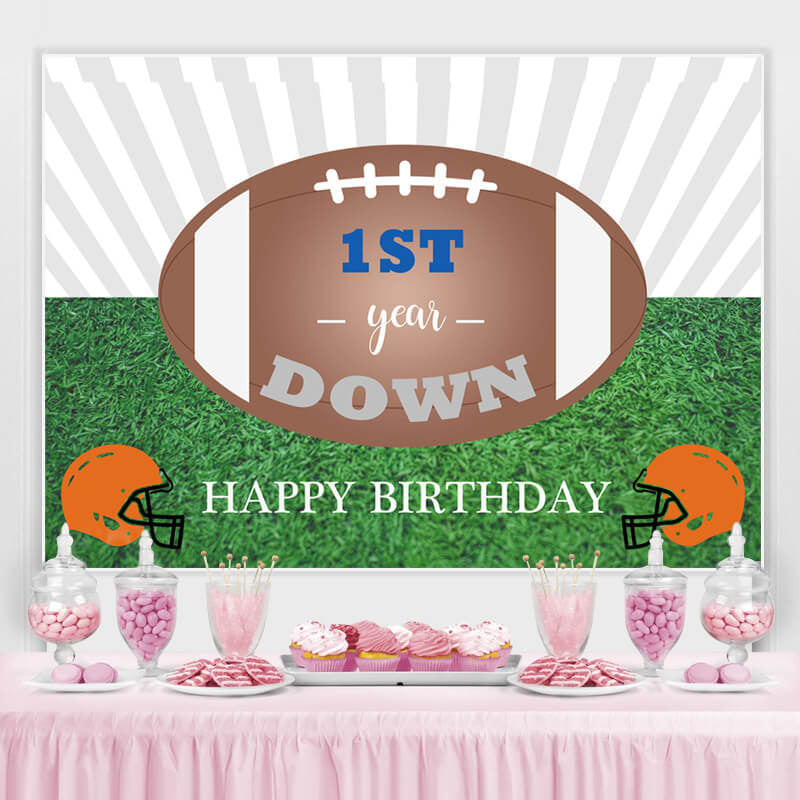 Lofaris Brown Ball And Grassland 1st Happy Birthday Backdrop