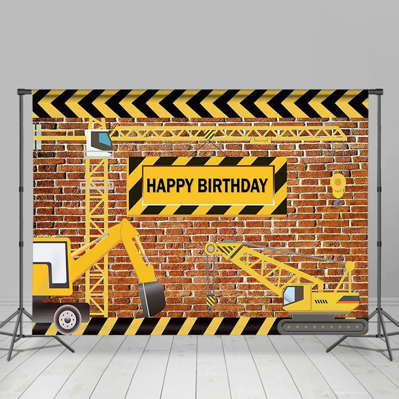 Lofaris Brown Bricks And Yellow Black Truck Birthday Backdrop