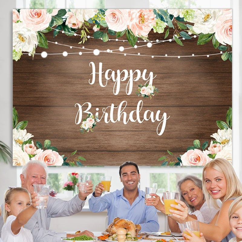 Lofaris Brown Floor Flowers Wall Backdrop for Newborn Birthday