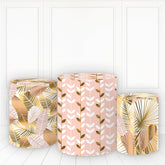 Lofaris Brown Pink Leaves Pillar Wrap With Cake Table Cover