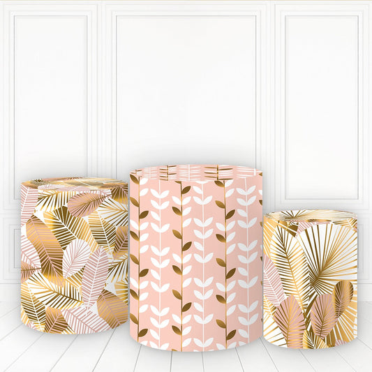 Lofaris Brown Pink Leaves Pillar Wrap With Cake Table Cover