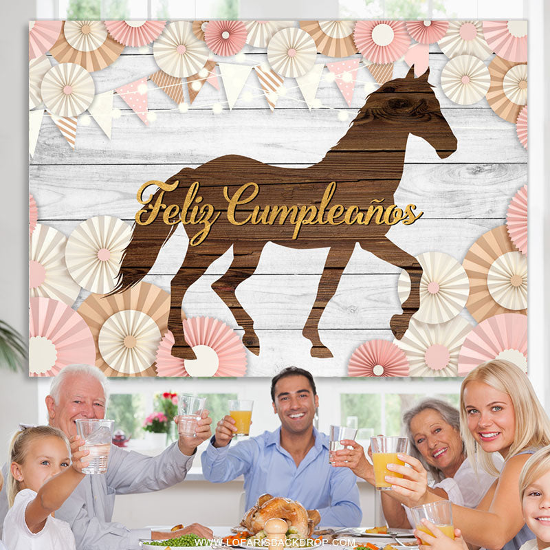 Lofaris Brown Wood Horse With Grey Birthday Party Backdrop