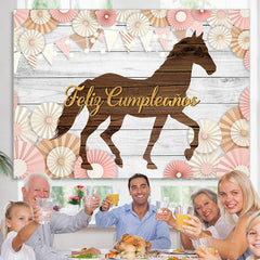 Lofaris Brown Wood Horse With Grey Birthday Party Backdrop